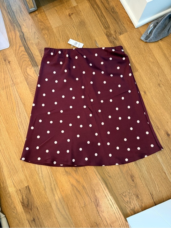 LOFT Dresses & Skirts - NWT LOFT Polka Dot skirt burgundy with light blush-colored spots. Size M.